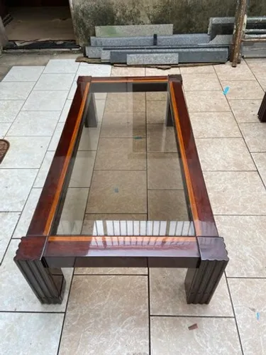 Mesa De Centro Em Cedro Com Tampo Em Vidro Fumê