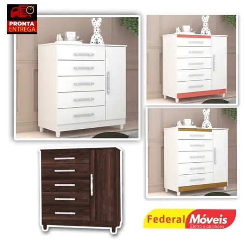 Cômoda Sapateira Line 5 Gavetas - Mega Promoção - Novo