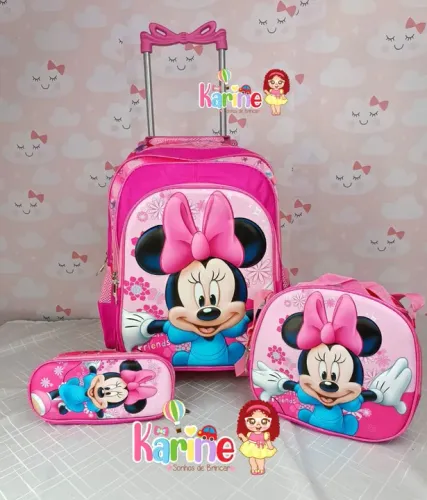 KIT MOCHILA INFANTIL MENINA MINNIE MOUSE MODELO 2025
