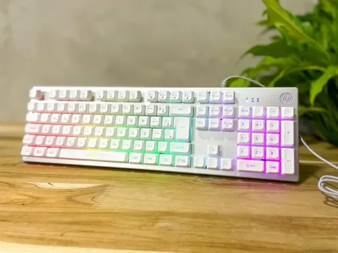 Teclado Gamer HP Novo k500f Led RGB Prata ou Preto