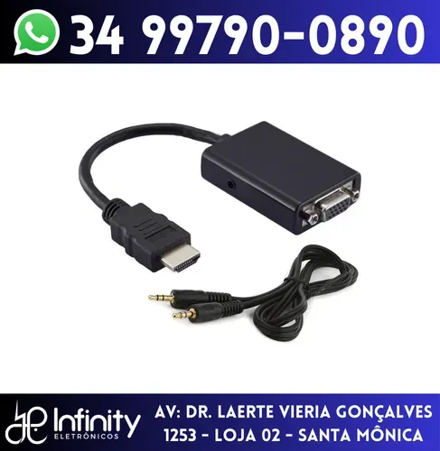Adaptador Conversor de Hdmi para Vga c/ Entrada de Áudio