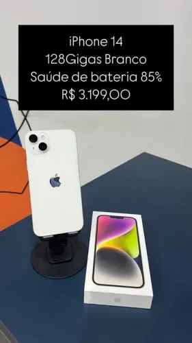 iPhone 14 128GB Branco Saúde de bateria 85% R$ 3.199,00 Semi Novo | loja Fisica