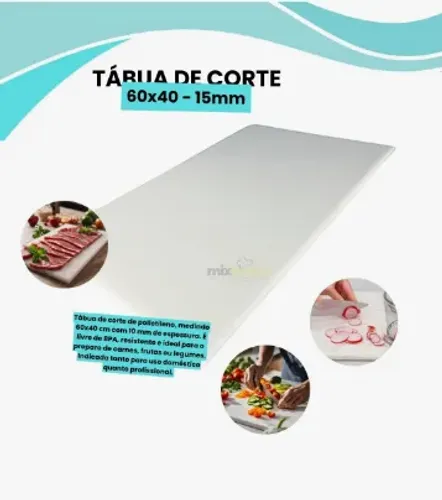 Tábua De Corte Polietileno Carnes 60x40 Espessura 15mm Lisa Branco