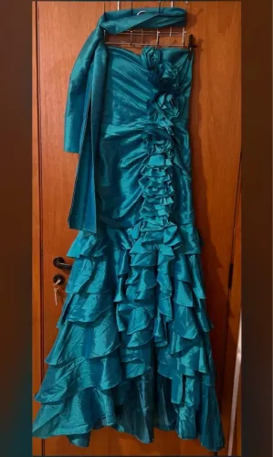 Vestido longo de festa modelo sereia TAM M verde/azul