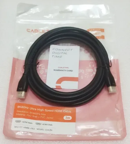 Cabo HDMI 2.1 Blindado - 3 Metros - Original Cabletime ( 4K 120Hz / 8K 60Hz / HD 240Hz )