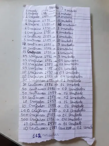 Vendo lote com cento e doze moedas, cruzados e cruzeiros antigo