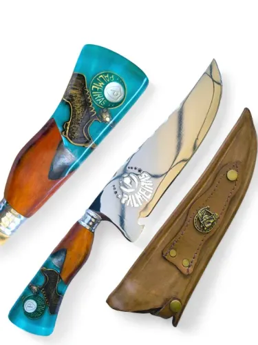 Faca artesanal para Churrasco e Cozinha modelo (Palmeiras) Lâmina inox 10P cabo Híbrido