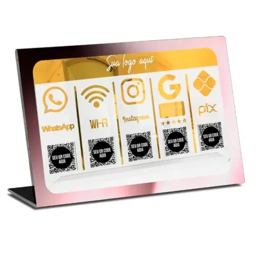 Placa de QR Code Tamanho 30 x21 cm acrílico espelhado rosé PIX DTF UV 3mm personalizada - 