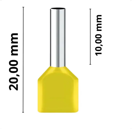 Terminal Tubular Duplo Ilhós 6mm Amarelo - 50 peças