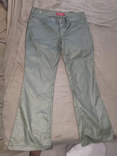 Calça feminina verde metalizada Di Collani - Tam. 46 - Original Bem Usado