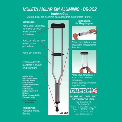 Par de Muletas Axilares Dilepé em Alumínio com Regulagem de Altura - Nova