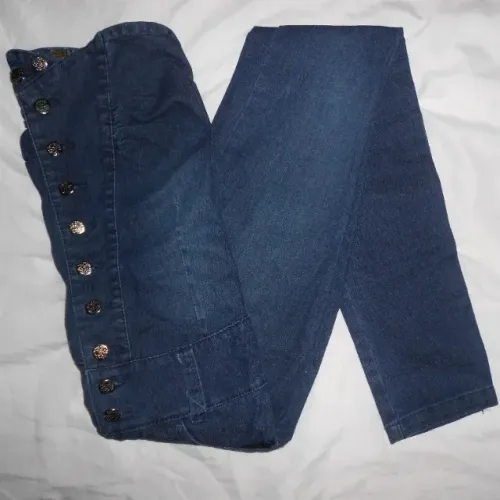 Macacão jeans tomara que caia feminino calça botões bolsos macacao tam. 38 m