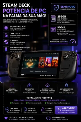 Steam Deck 256GB + Cartão SD 512GB de Alta Velocidade | Total de 768GB