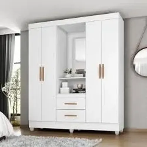 Guarda-roupa Capelinha - 4 Portas + 2 Gavetas - Espelho incluso 1,50m - Branco