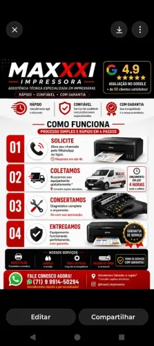 ASSISTÊNCIA TÉCNICA DE IMPRESSORAS EPSON, HP, BRODHER, SAMSUNG, KIOSFERA. SOLICITE COLETA 