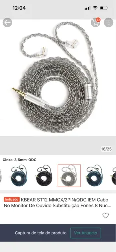 Cabo fone de ouvido monitor de áudio kz kbear hi-fi