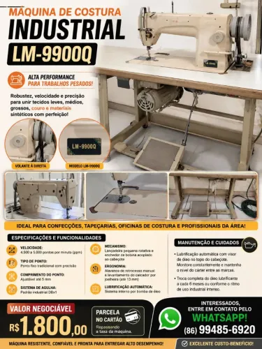 MÁQUINA DE COSTURA INDUSTRIAL LM-9900Q - R$ 1500,00ROBUSTEZ E ALTA PRODUTIVIDADE!
