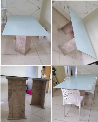Mesa de jantar com 4 cadeiras e vídeo com película efeito laqueado