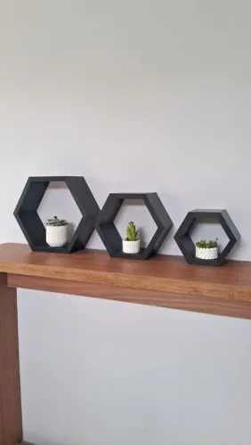 Kit 3 Nichos Colmeia Hexagonal MDF Decoração Sala Quarto