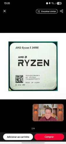 Processador Ryzen 5 3400g funcionando perfeitamente 