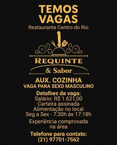 Ajudante de cozinha/ vaga masculina/ experiência comprovada.