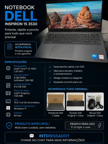 Notebook Dell i3 13 geração na garantia com caixa 