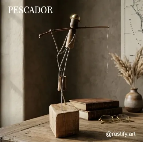Escultura Rústica de Pescador - Arte Sustentável e Cheia de História