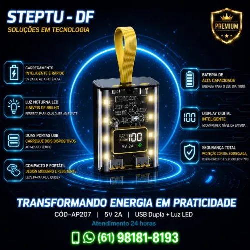 PowerBank carregador de bateria 5v 2a saída usb dupla com luz noturna led COD-AP207