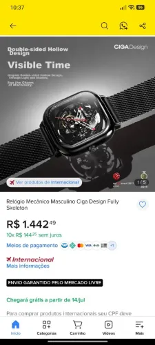 Relógio xiaomi automático ciga designer