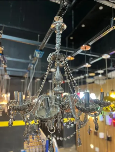 Lustre De Cristal Luminária Luxuoso Cinza