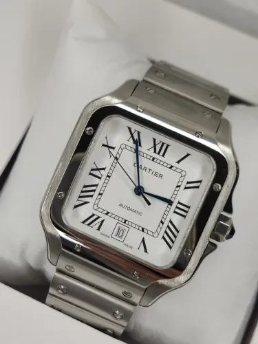 Relógio Cartier Santos Dumont PRATA/BRANCO 40mm automático aço inox RECEBEU VOCE PAGA