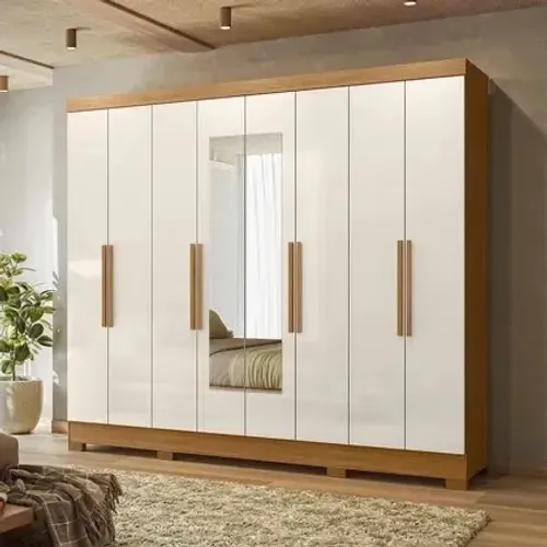 Guarda Roupa Casal Diplomata 8 Portas Freijó Off White Com Espelho - Moval Freijó Off Whit