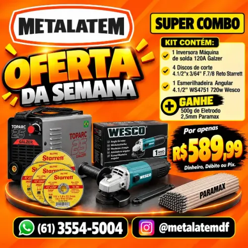 Kit Máquina de Solda Galzer 120A + Esmerilhadeira Wesco + Brindes