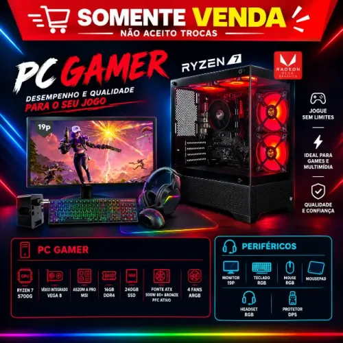 PC Gamer Ryzen 7 5700G | 16Gb DDR4 | 240Gb SSD | Fonte 500W 80+ Bronze