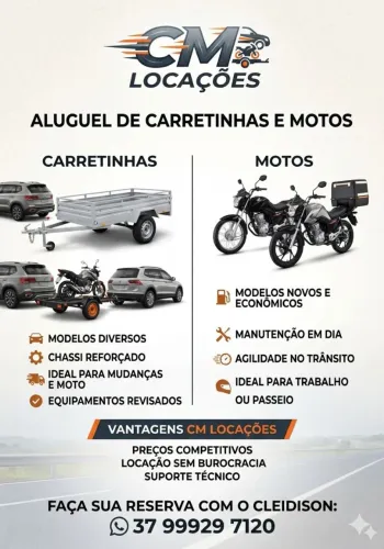 Locação moto e carretinha