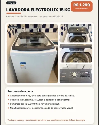 Máquina Lavar Electrolux 15kg