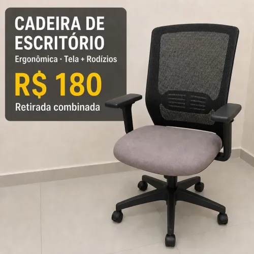 Cadeira de Escritório Ergonômica com Tela e Rodízios