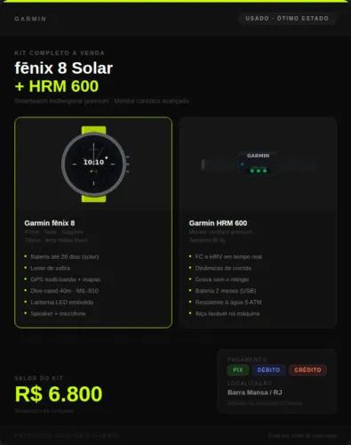 Vendo kit Garmin completo (Garmin f?nix 8 Solar + Garmin HRM  600 Heart Rate Monitor)