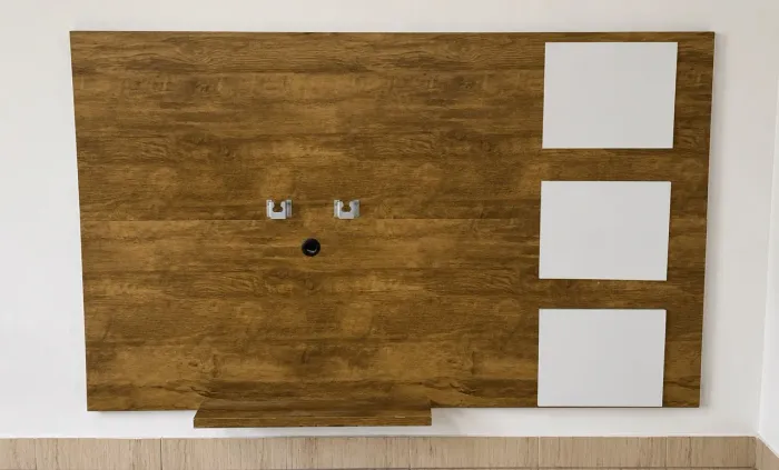 A VENDA - Painel de TV Amadeirado Carvalho Mel com Detalhes Brancos