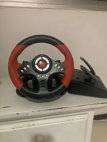 Volante e Pedal Gamer vermelho - Leadership Gamer