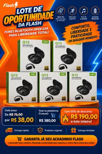 Lote de Oportunidade da Flash - Fones Bluetooth Open Ear para Liberdade Total