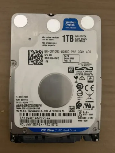 HD WD Blue 1TB Slim para Notebook - SATA 6Gb/s