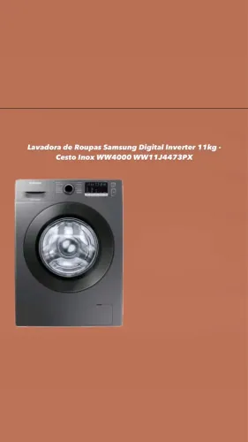 Lavadora de Roupas Samsung Digital Inverter 11kg - Cesto Inox WW4000 WW11J4473PX