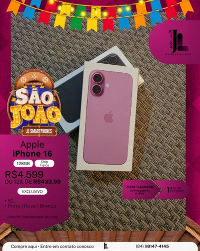 IPHONE 16, 128GB, CHIP FÍSICO, LACRADO, EXCLUSIVO!