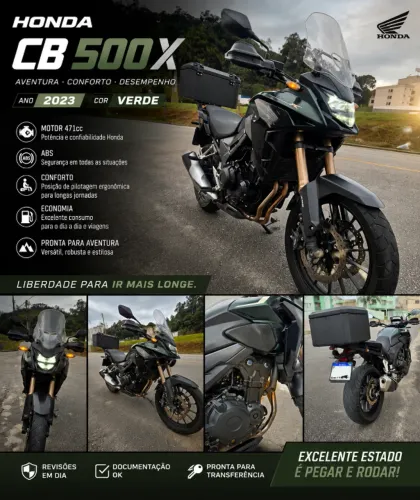 HONDA CB 500X 2023 - VERDE MILITAR FOSCO 42.000 km | Único Dono | Pronta para Viajar