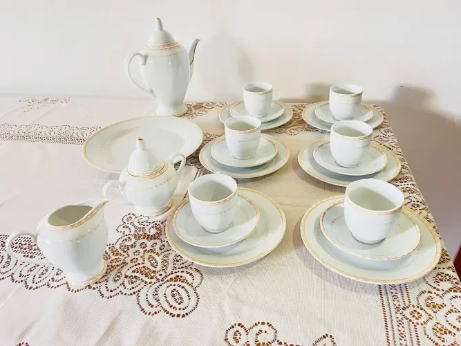 Serviço completo de chá para 6 pessoas, porcelana, antigo