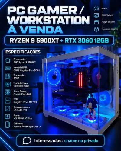PC GAMER RYZEN 9 + RTX 3060 12GB ACEITO TROCA EM NOTEBOOK!