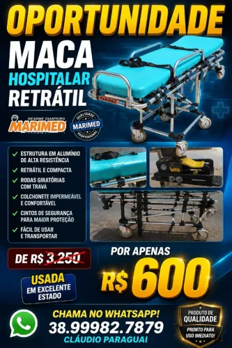 Maca hospitalar retrátil com colchão 