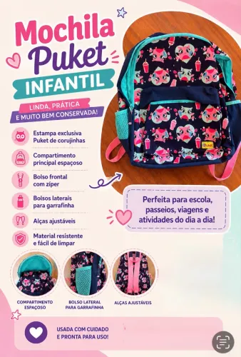 Mochila infantil puket corujinhas