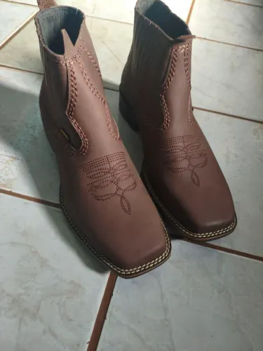 Botina Country Masculina Couro Legítimo Bico Quadrado Bordada Vendo bota